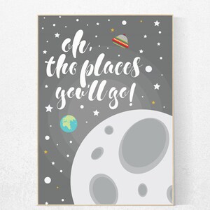 Nursery decor boy space, Space nursery decor, space nursery wall art, oh the places you&#39;ll go, neutral nursery, gray nursery decor, moon