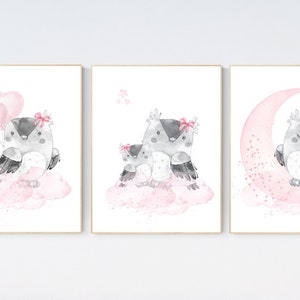 Nursery decor girl owl, nursery wall decor pink, owl nursery art, owl nursery wall art, owls nursery art, nursery wall art moon, animal