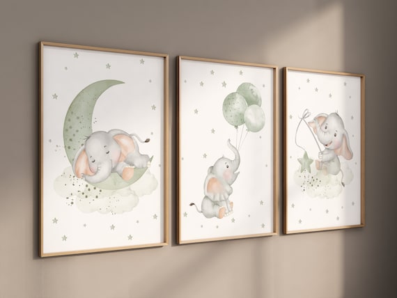 Sage green nursery, Elephant nursery, sage nursery, gender neutral, elephant print, nursery wall art, green nursery, baby room wall art