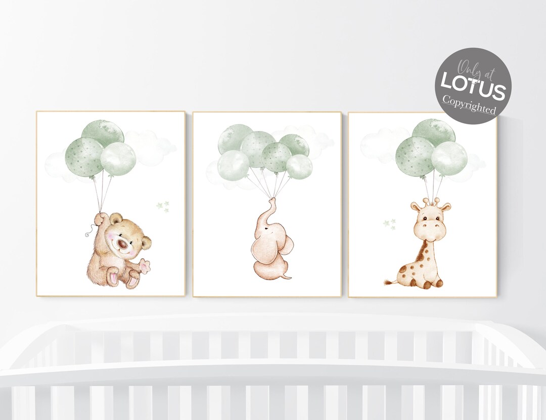 Picture of Nursery Wall Art Animals, Green Nursery, Gender Neutral Nursery, Sage ...