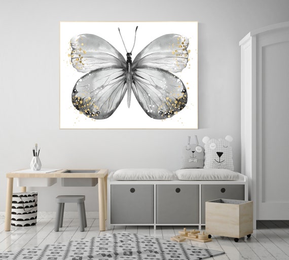 Nursery decor butterfly, gray nursery, gray gold, Butterfly Nursery Art, Girl Nursery Art, butterfly prints, Butterfly Art, grey, neutral