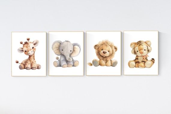 Animal prints, gender neutral nursery, Plush animals, Safari Animal Nursery Prints, safari animals, safari nursery, gender neutral nursery