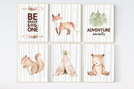 Woodland animals Nursery decor, nursery wall art woodland, nursery decor neutral, gender neutral, animal nursery, be brave little one