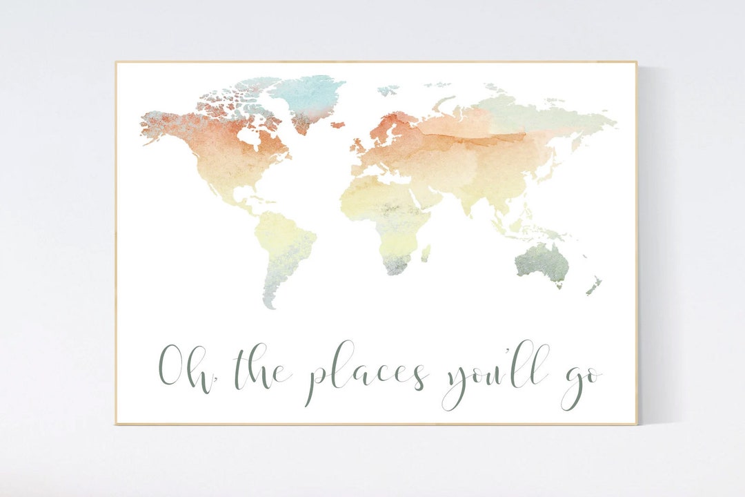 Watercolor World Map Print: Neutral Nursery Decor - Etsy