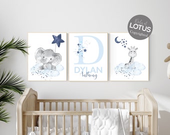 Nursery decor boy, navy blue nursery, elephant,, nursery wall art boy, nursery prints boy, set of 3, navy nursery, name nursery, custom