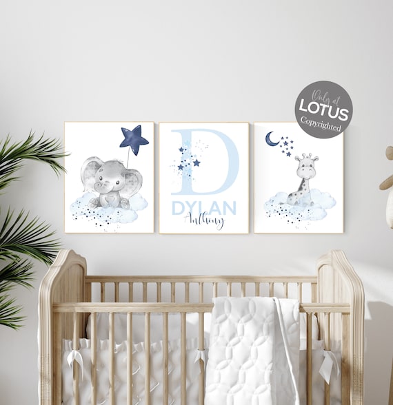Nursery decor boy, navy blue nursery, elephant,, nursery wall art boy, nursery prints boy, set of 3, navy nursery, name nursery, custom
