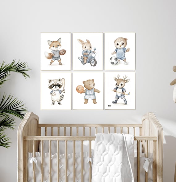 Sports nursery decor, Baby Animals Sport, Baby boy sports nursery, Safari nursery decor, football nursery, baseball nursery, basketball