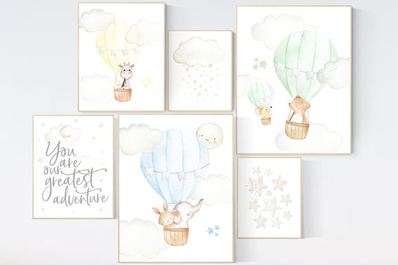 Nursery decor neutral, gender neutral nursery poster, you are our greatest adventure hot air balloon, neutral baby room decor, beige gray