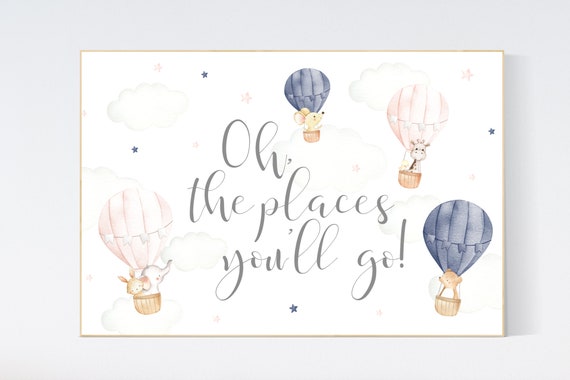 Hot air balloon nursery, Nursery decor gender neutral, blush pink and navy , blush navy blue nursery, nursery wall decor, animal nursery