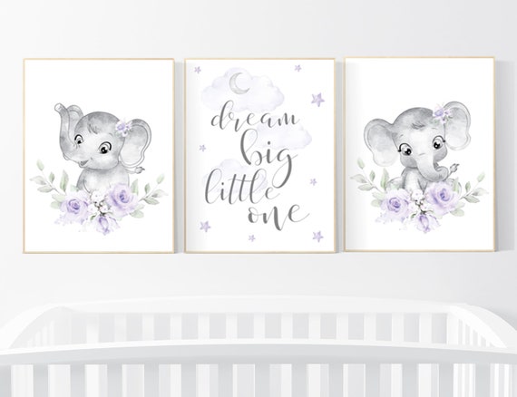 Purple nursery, Boho baby room, nursery wall art elephant, nursery decor girl, nursery decor girl floral, lilac nursery decor, lavender