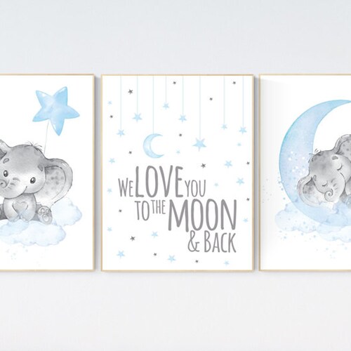 Nursery Decor Boy Elephant Nursery Wall Art Boy Blue and Etsy