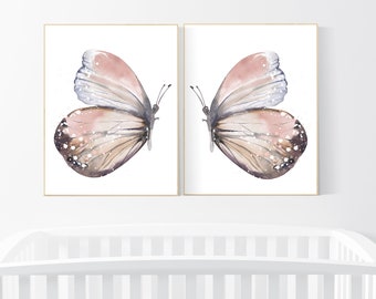 Butterfly Nursery Art Print: Blush Pink Girls Room Decor