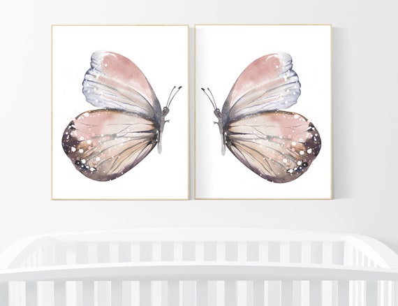 Nursery decor girl butterfly, blush, blush pink, Butterfly Nursery Art, girls room, butterfly prints, Butterfly Art, blush pink, neutral