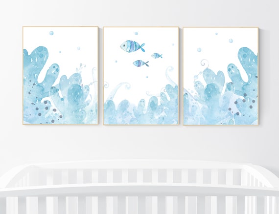 Under the sea wall art, Ocean nursery decor, Nautical nursery print set, under the sea nursery, gender neutral nursery, ocean, nautical