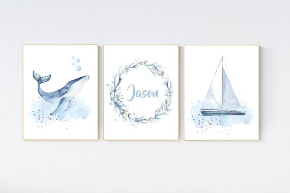 Nursery decor boy ocean, nursery decor boy nautical, sea theme nursery decor, nautical wall decor nursery set, boys room wall art