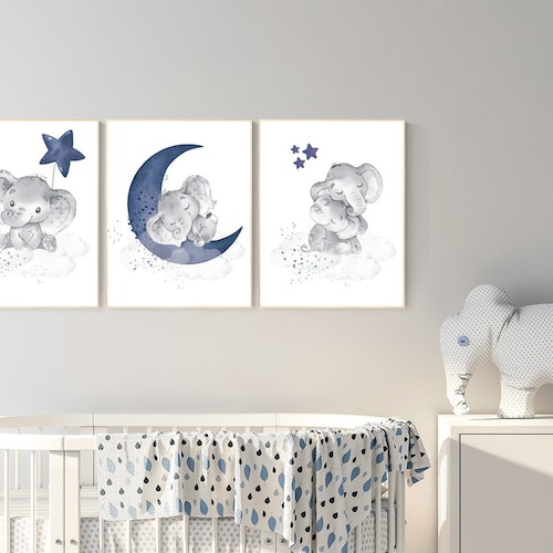 Boy Nursery Decor Navy Blue Nursery Wall Art Safari Animal Etsy