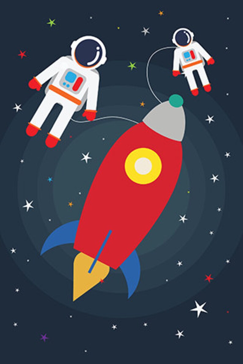Space Theme Nursery Boys Rocket Ship Nursery Wall Art Etsy