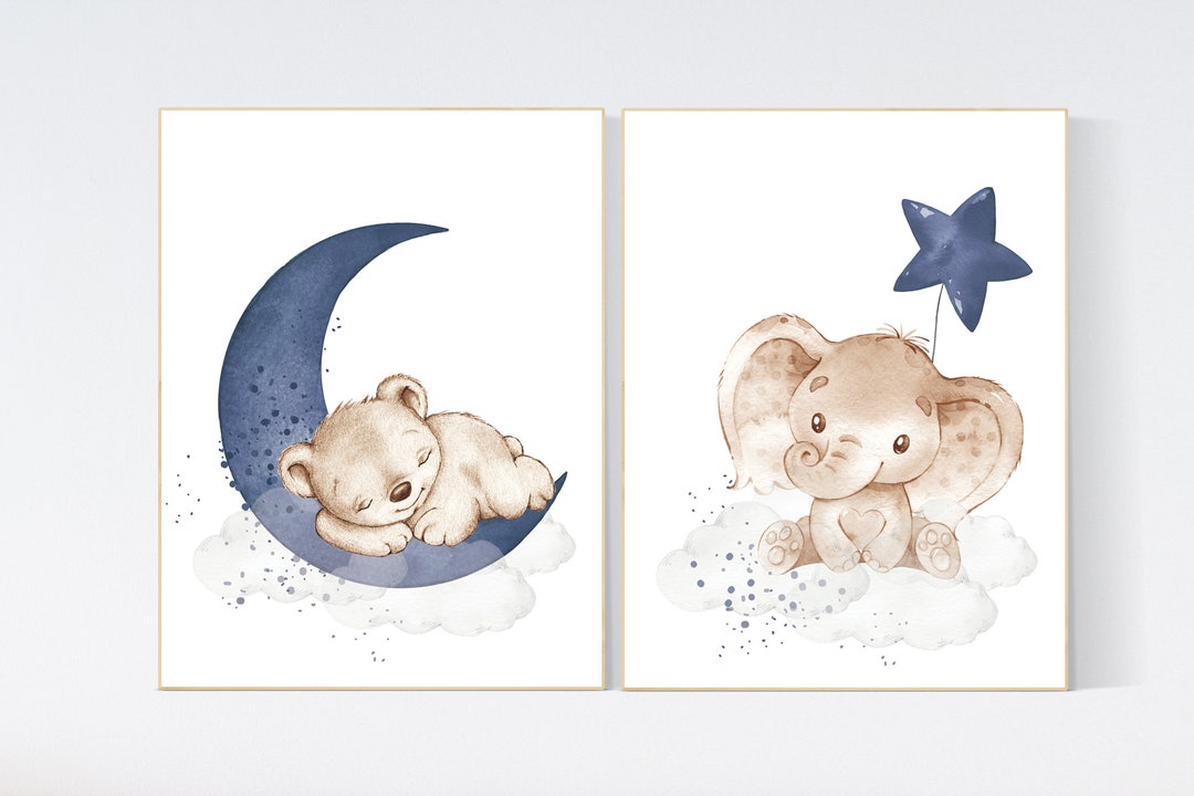 Nursery Wall Art Animals Baby Room Decor Navy Blue Baby Room Etsy