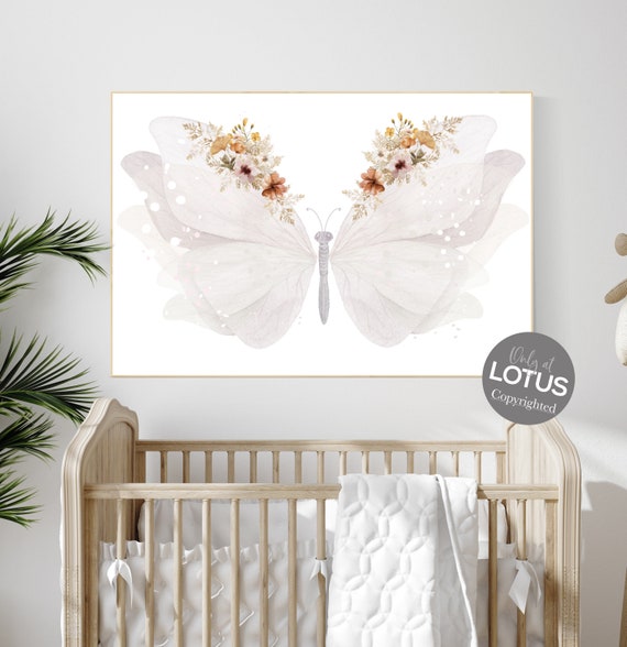 Butterfly nursery, Boho Nursery, beige nursery, boho prints, Floral Nursery, Girl Nursery Decor, flower nursery, vintage flower