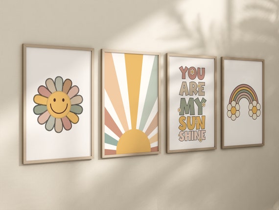 Smiley Face Print, Daisy Wall Art, Groovy Nursery, Girls Room Decor, Groovy Nursery, Girls Nursery Wall Art, retro nursery, 70's nursery