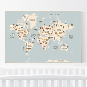 Safari Tiere Kinderzimmer, Karte der Welt der Tiere, Weltkarte, Spielzimmer Dekor, Karte für Kinderzimmer, Tier Karte, neutrale Farbe, großes Format