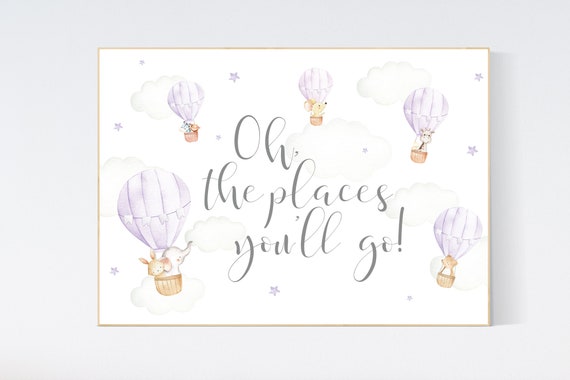 Hot air balloon nursery purple, Nursery decor girl lilac, hot air balloon nursery animal, lilac nursery, travel theme nursery, adventure