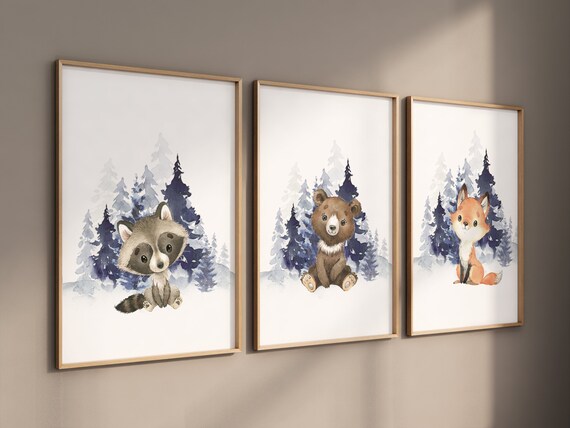 Nursery decor woodland, Woodland Nursery Wall Art, Woodland Print Set, animal prints, Woodland Animal Prints, gender neutral nursery