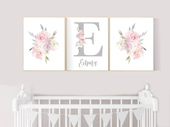 Nursery decor girl floral, blush nursery, nursery decor girl flowers, nursery decor boho, floral nursery prints, nursery decor girl name