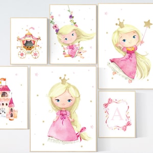 Kunst aan de muur prinsessenkamer, kamerinrichting prinses voor meisjes, prints babymeisje kinderkamer, muurprints meisjeskamer, wanddecoratie meisjeskamer, roze