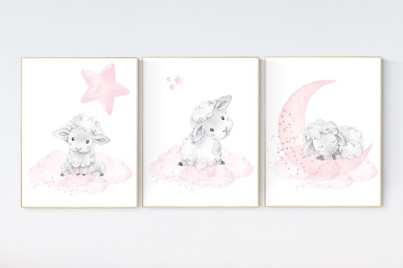 Sheep nursery decor, Nursery decor girl, pink nursery, nursery decor lamb, nursery wall art sheep, nursery prints, girls nursery wall art
