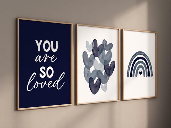 Nursery decor boy Boho, rainbow nursery, navy nursery, boys room decor, Navy blue nursery, you are so loved, heart print, boy nursery print