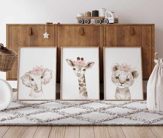 Pink Floral Safari Animal Prints: Girl Nursery Decor