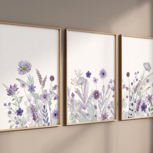 Lámina infantil de flores silvestres moradas: Decoración para la habitación de niñas en tonos lavanda y lila