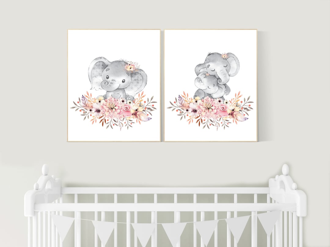 Nursery Decor Girl Boho Elephant Nursery Wall Art Nursery Etsy