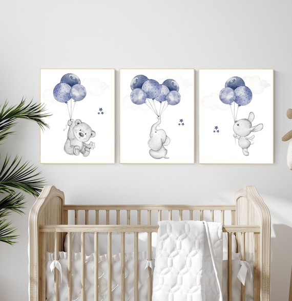 Nursery decor boy animals, navy nursery decor, elephant nursery, bear nursery, rabbit nursery, baby boy, nursery room decor, navy blue