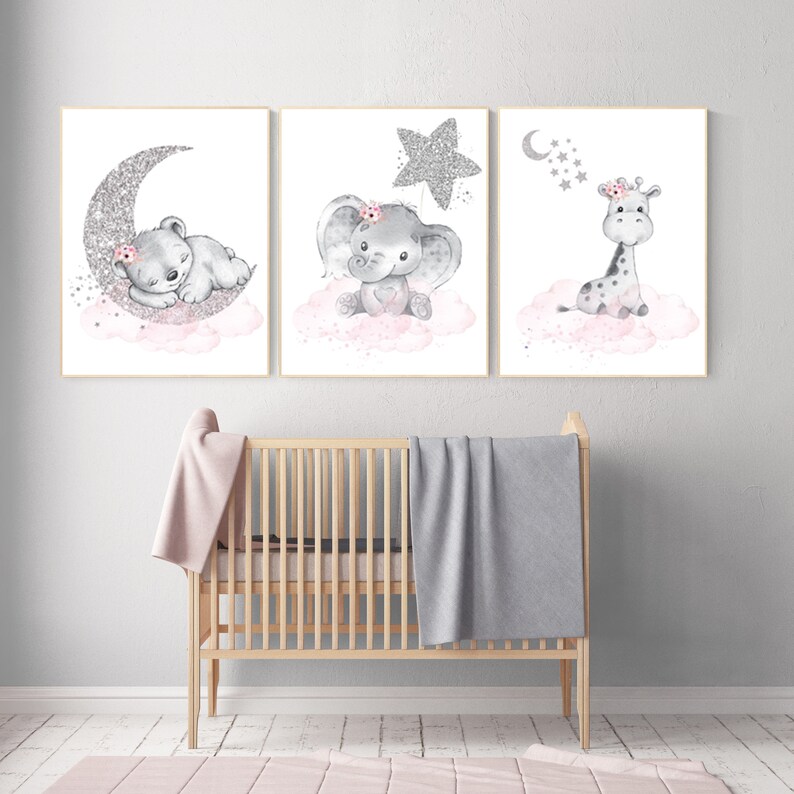 Animal nursery nursery decor girl pink silver nursery decor Etsy