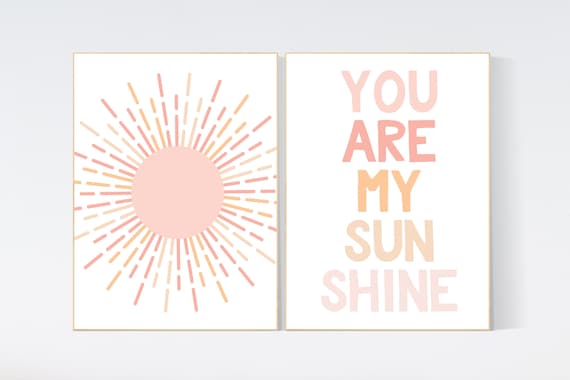 Nursery prints rainbow, boho nursery, blush pink, you are my sunshine, boho prints, girl nursery prints, blush nursery