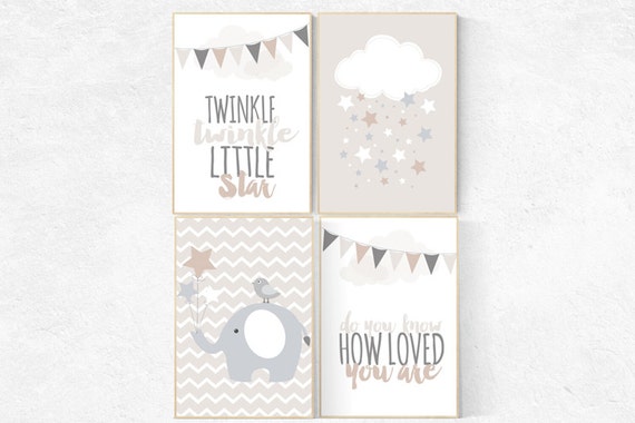 Gender neutral nursery, Twinkle twinkle little star, beige and cream, cloud Nursery, Nursery Decor, Gray Beige gender neutral baby shower