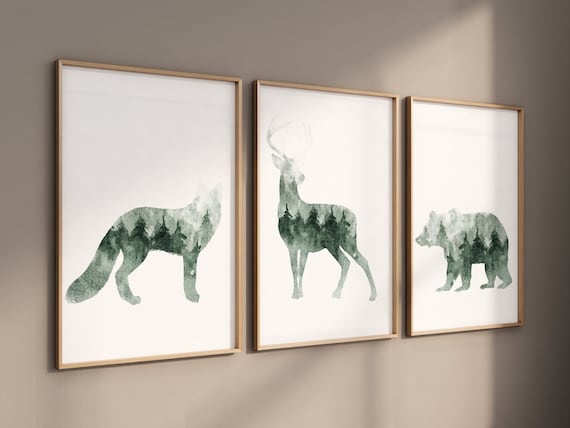 Woodland animals, Nursery decor woodland, animal prints, forest theme, forest nursery decor, sage green, animal silhouettes, tree nursery