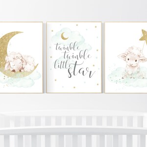 Mint and gold nursery decor, sheep nursery, gender neutral nursery, lamb nursery, mint gold nursery decor, Nursery decor animals, mint green