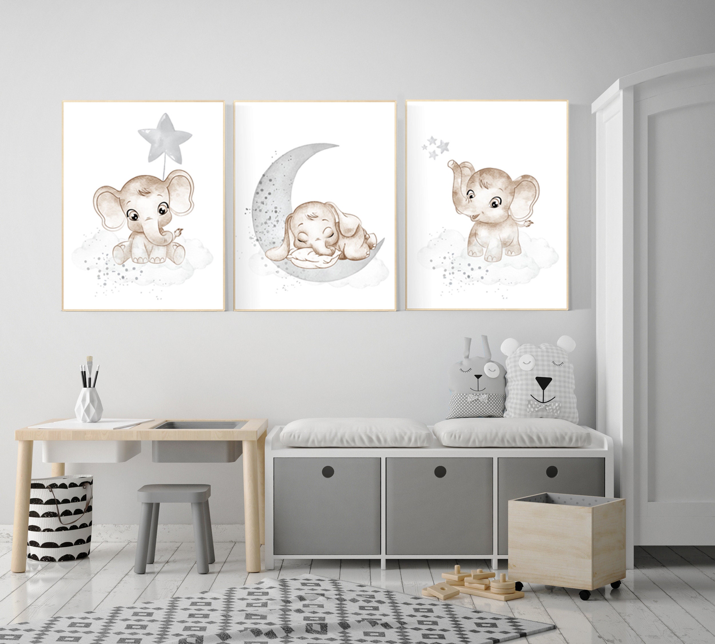 Grey Nursery Wall Decor Gender Neutral Elephant Nursery Wall - Etsy