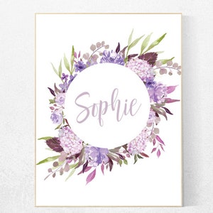 Purple flower nursery decor, Nursery decor girl purple, nursery decor girl name, lavender nursery, lilac nursery, girls room decor purple