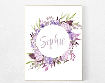 Purple Floral Nursery Print: Lavender Lilac Flower Decor