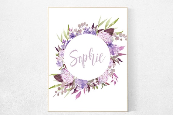 Purple flower nursery decor, Nursery decor girl purple, nursery decor girl name, lavender nursery, lilac nursery, girls room decor purple