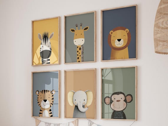 Safari Animal Nursery Prints: Boho Jungle Art