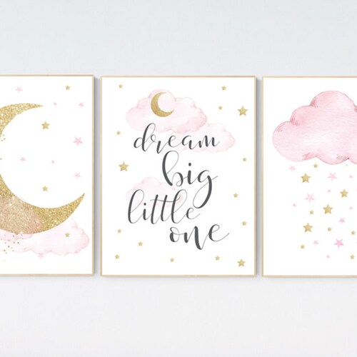 Nursery Wall Art Girl Pink and Gold Baby Room Decor Girl Gold Etsy