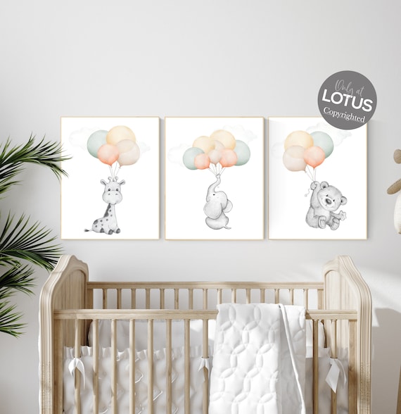 Nursery wall art animals,neutral colors, gender neutral nursery, sage green, green and yellow, baby room decor, animal prints, baby room