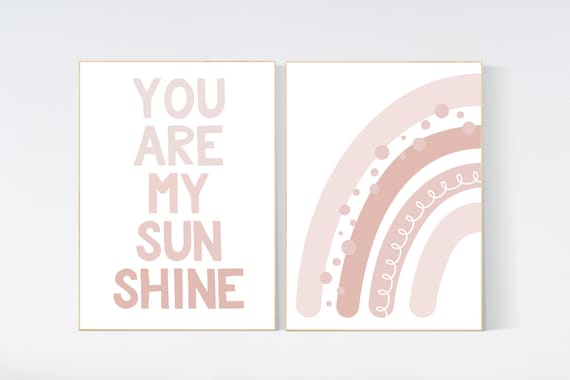 Nursery prints rainbow, boho nursery, blush pink, you are my sunshine, rainbow nursery, boho prints, girl nursery prints, blush nursery