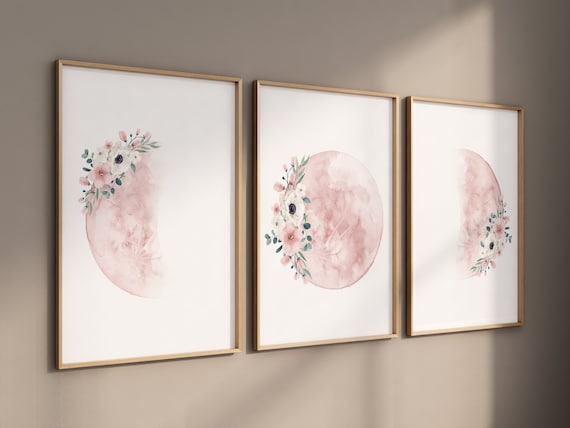 Moon wall art, Moon nursery decor, Blush pink nursery, blush nursery, Full moon print, Moon print, nursery decor girl, moon phases print