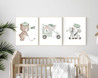 Golf Safari Animal Nursery Prints: Baby Animal Sports Decor